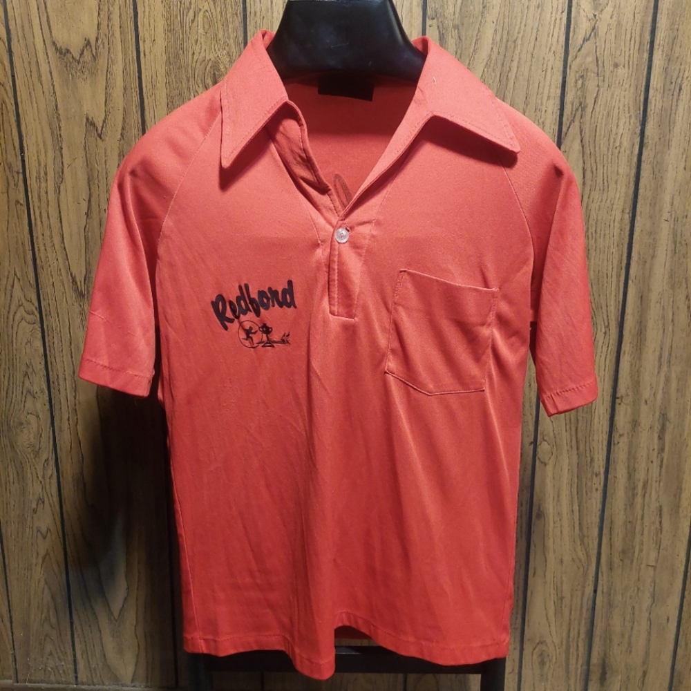 Vintage Bowling Shirt Men's Red Medium Polyester Redford Hal 80s